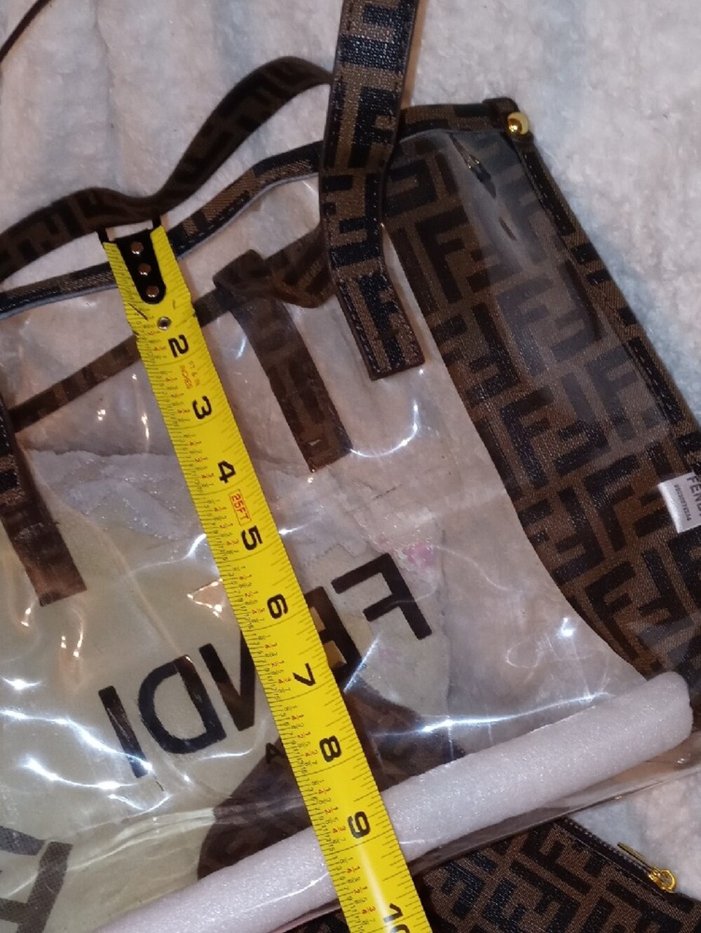 Fendi Clear Tote with Brown FF Monogram Trim and Matching Pouch - Picture 11 of 13